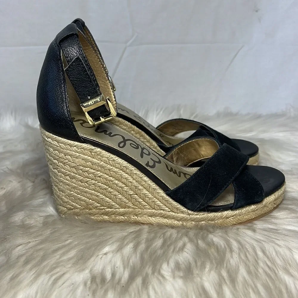Sam Edelman Brenda Black Vegan Sueded Strappy Espadrilles‎ Sz 6.5